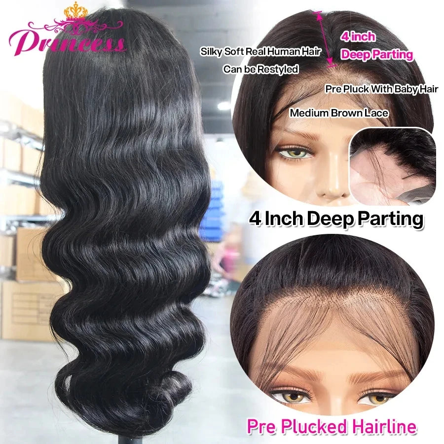 Princess Hair 13x6 HD Transparent Lace Front Human Hair Wigs For Women 13x4 Brazilian Body Wave Lace Frontal Wig With Baby Hair