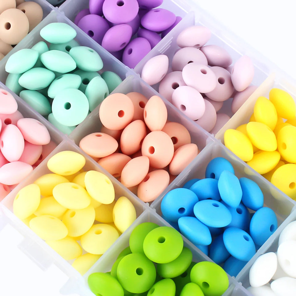 50pcs Baby Silicone Beads 12mm Lentil Beads Food Grade DIY pacifier clip Necklace Teether children's Toys products Accessories