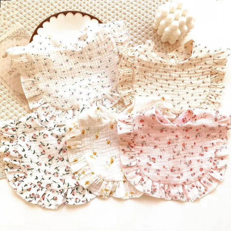 Newborn Bibs Infant Burp Cloths Baby Stuff Feeding Drool Bandana Saliva Towel Toddler Ruffle Floral Bib Baby Accessories