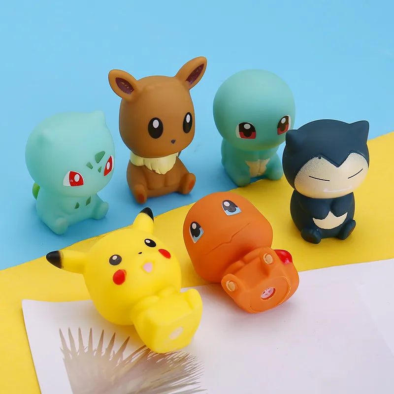 Pokemon Anime Pikachu Bulbasaur Charmander Squirtle Eevee Snorlax Cartoon Figures Vocal Bath Toy for Kids Baby Bathroom Toys