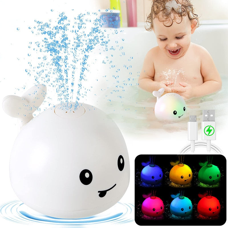 Baby Bath Toys Rechargeable Whale Light Up Sprinkler Bathtub Spray Water Pool Bathroom for Toddlers Infant Kids Boys Girls Gifts